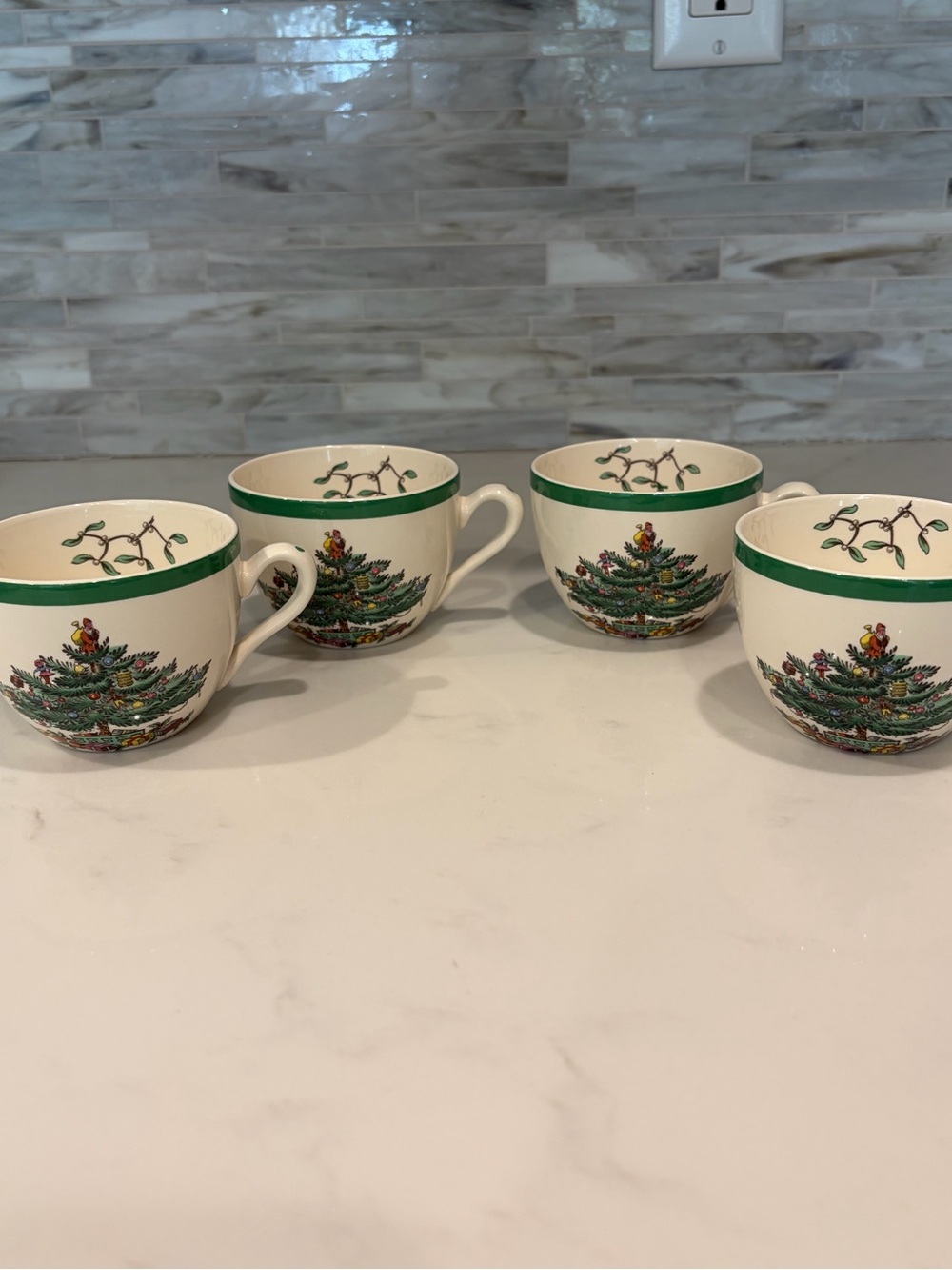 Spode Christmas Tree Mug Set of 4 Ceramic England White/Green S3324 C